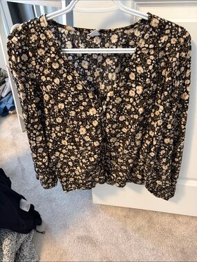 Old Navy Black Floral Wrap-Style Blouse